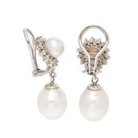 Cultured Pearl and Diamond Drop Earrings