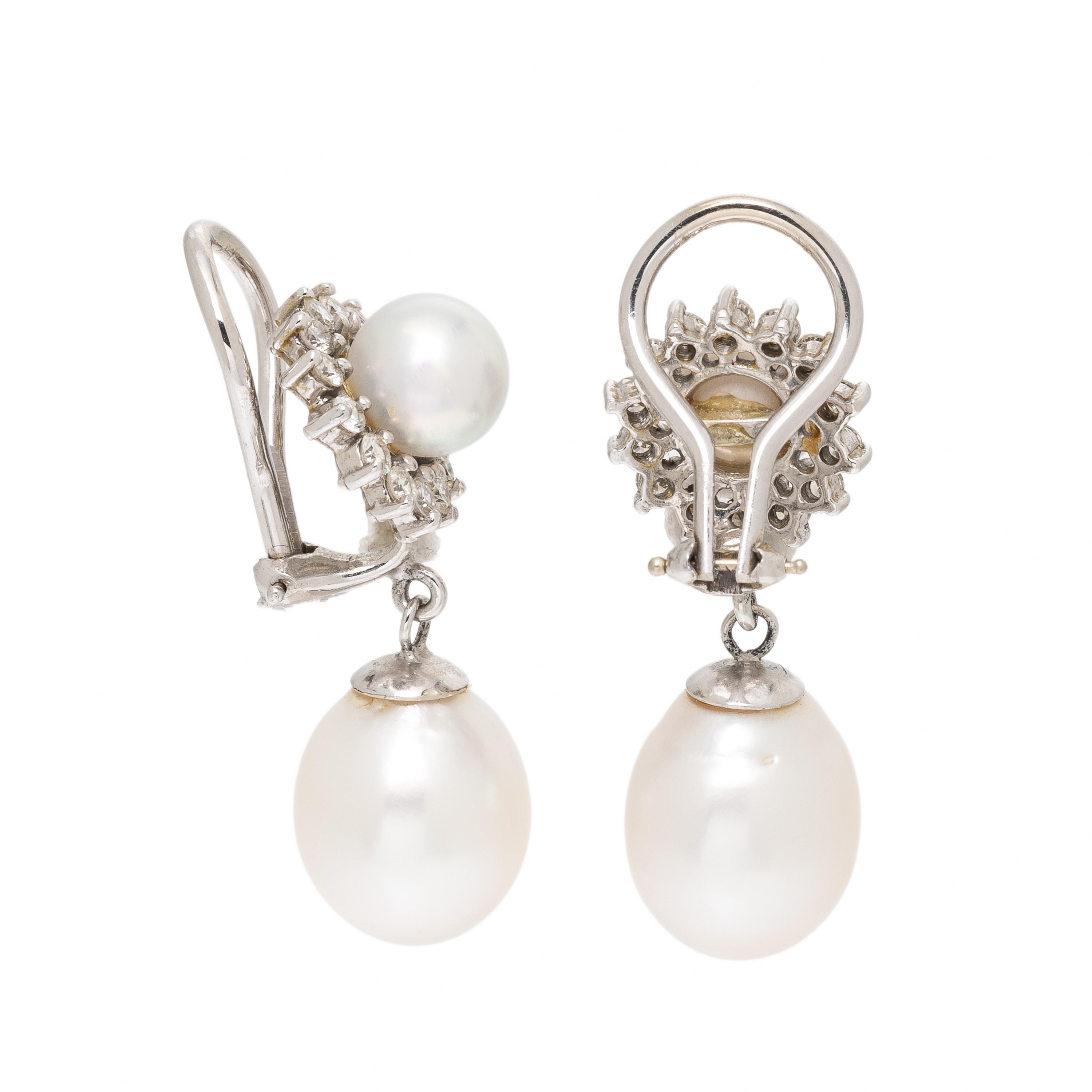Cultured Pearl and Diamond Drop Earrings