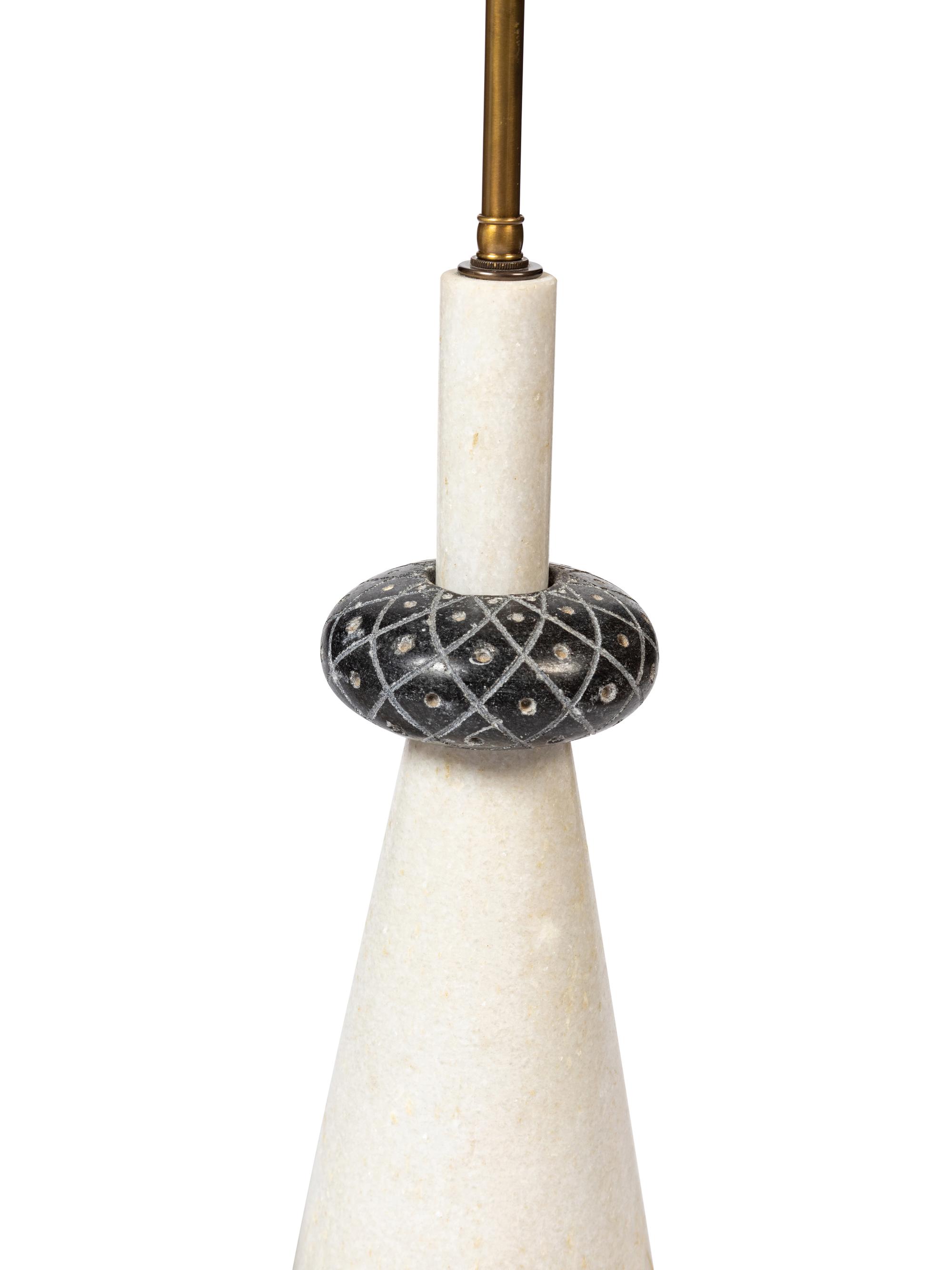 A Pair of Contemporary Turned Marble Table Lamps