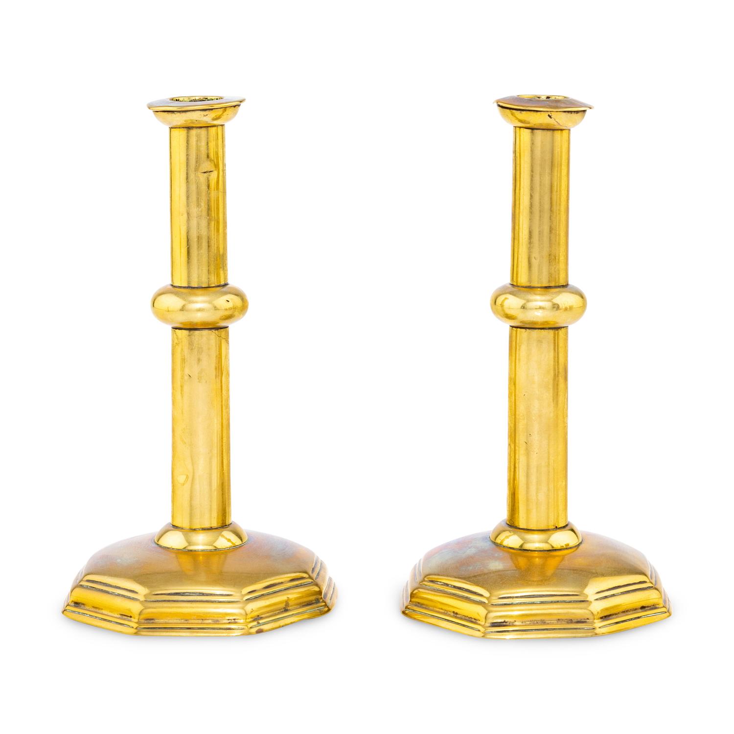 A Rare Pare of English Brass Candlesticks