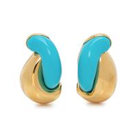 SEAMAN SCHEPPS, YELLOW GOLD AND TURQUOISE EARCLIPS