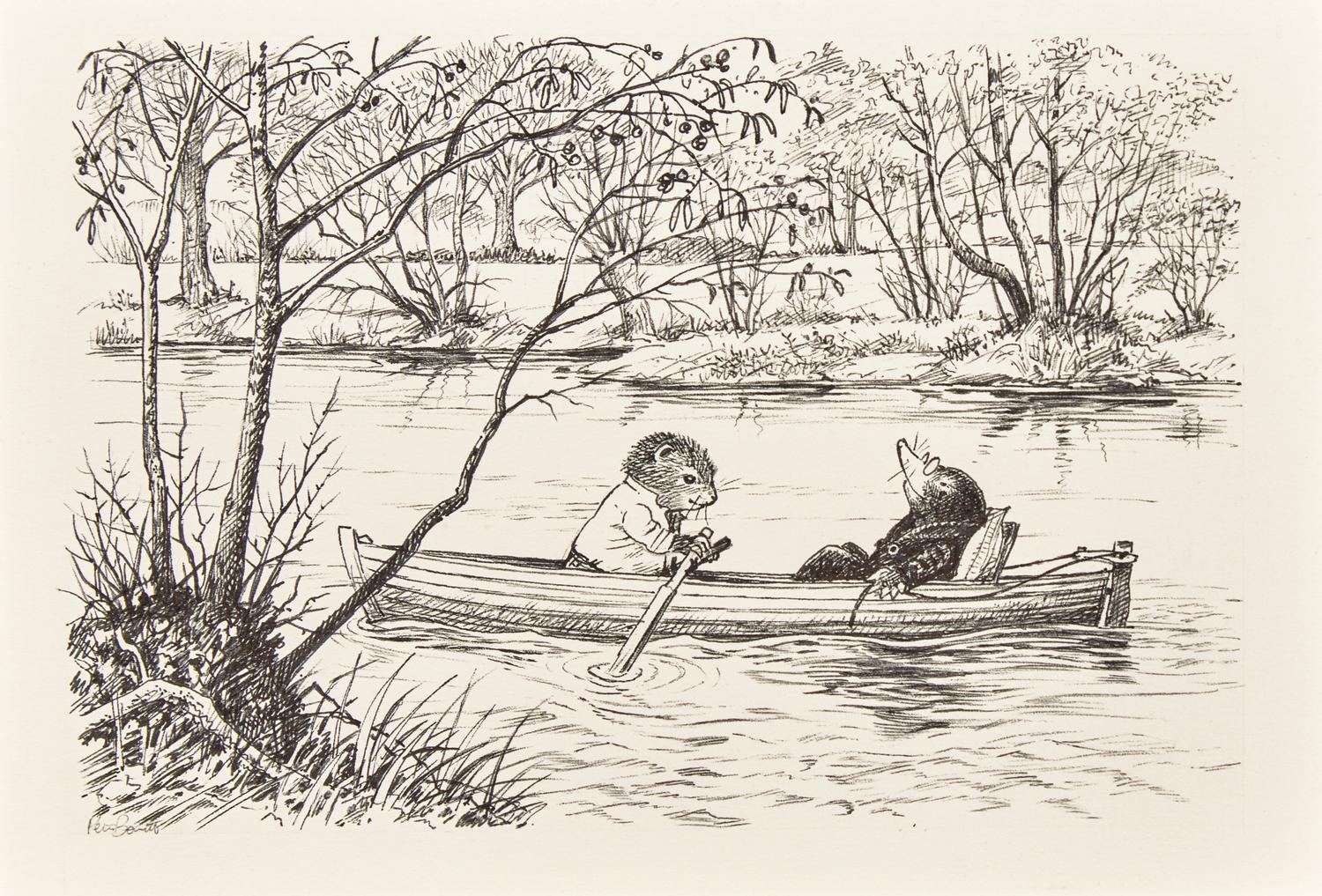 Pair of Original Black and White Ink illustrations for The Wind in the Willows