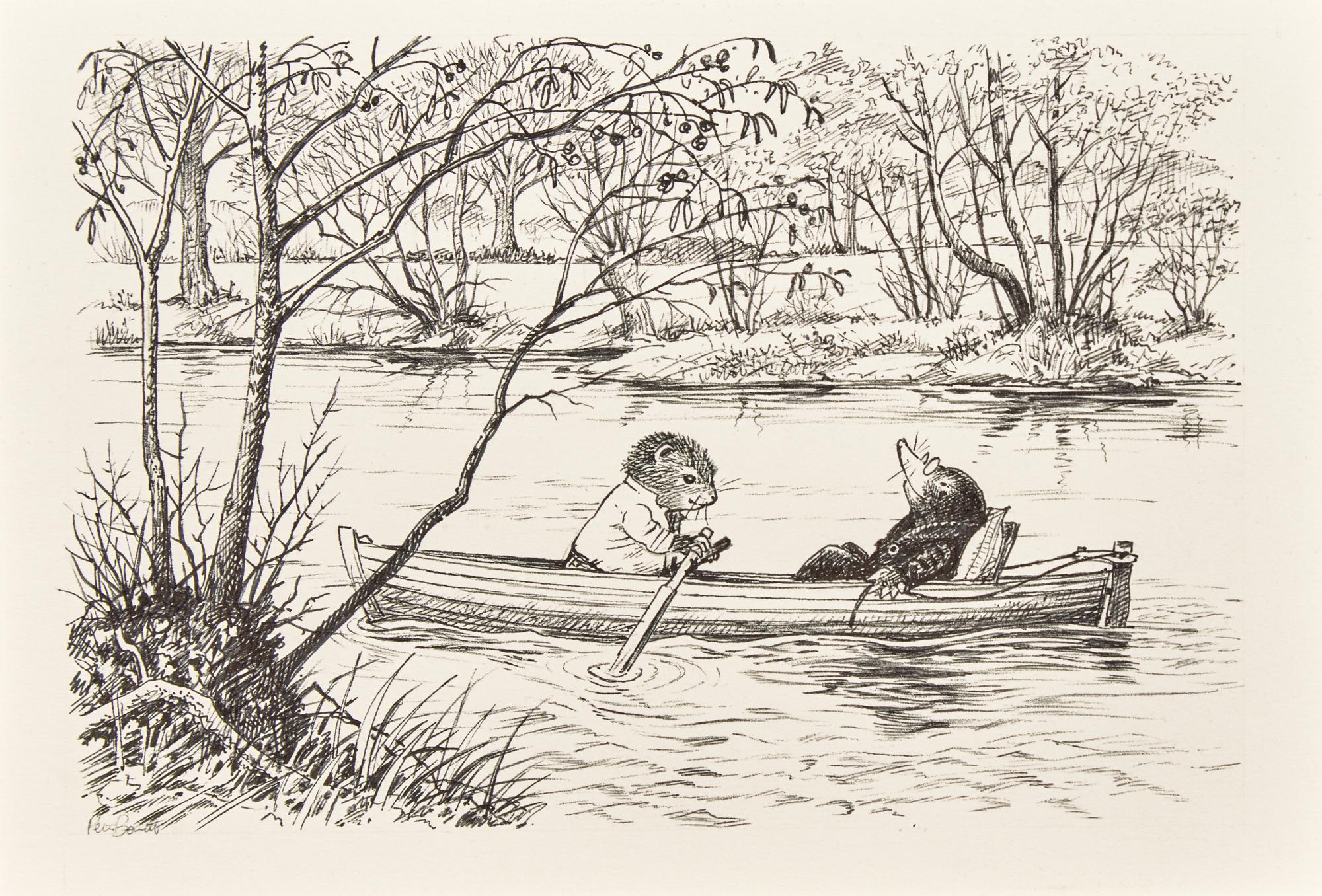 Pair of Original Black and White Ink illustrations for The Wind in the Willows