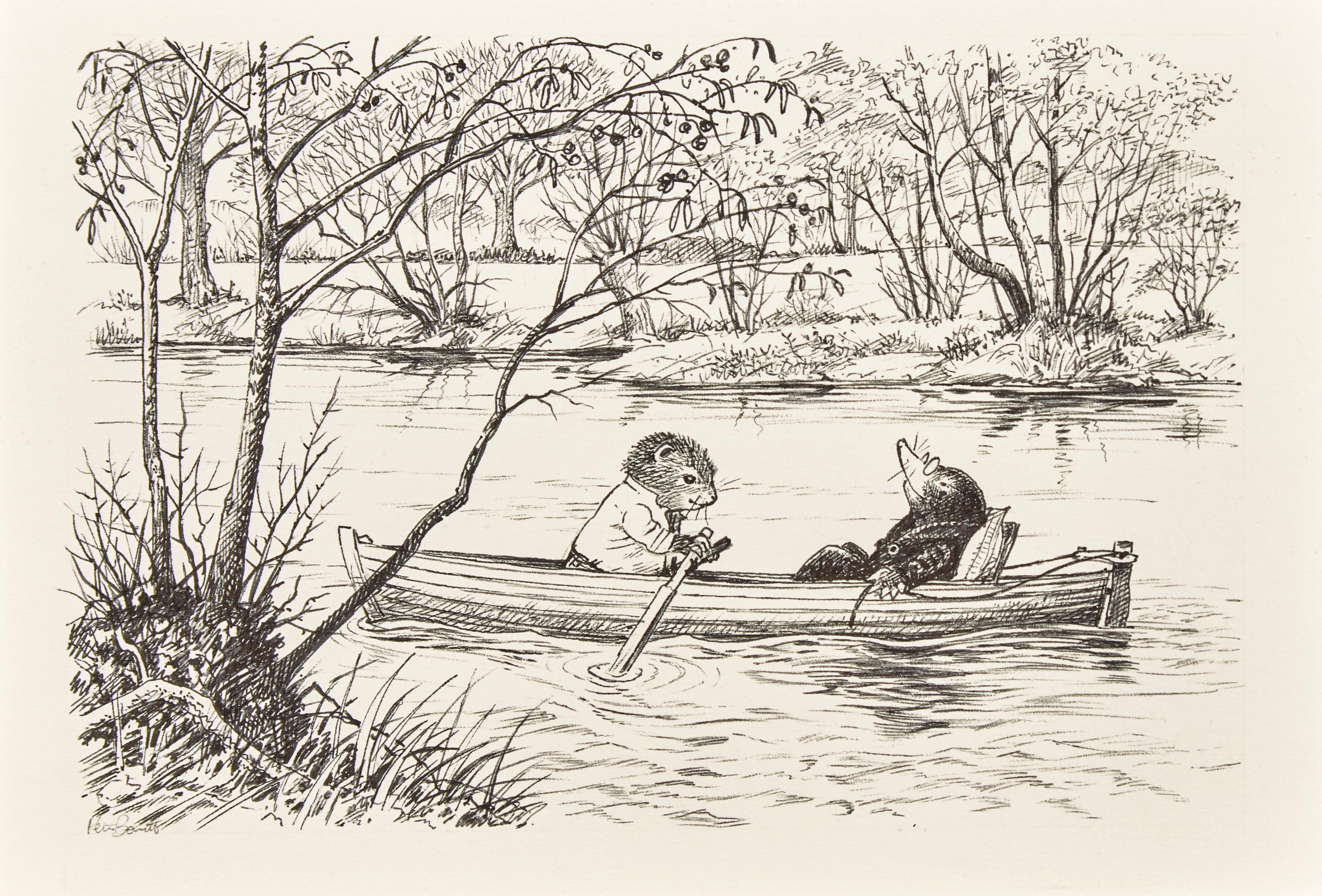 Pair of Original Black and White Ink illustrations for The Wind in the Willows