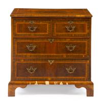 A George III Burl Walnut Chest of Drawers Height 31 x width 31 1/4 x depth 16 3/4 inches. — LATE 18TH/EARLY 19TH CENTURY