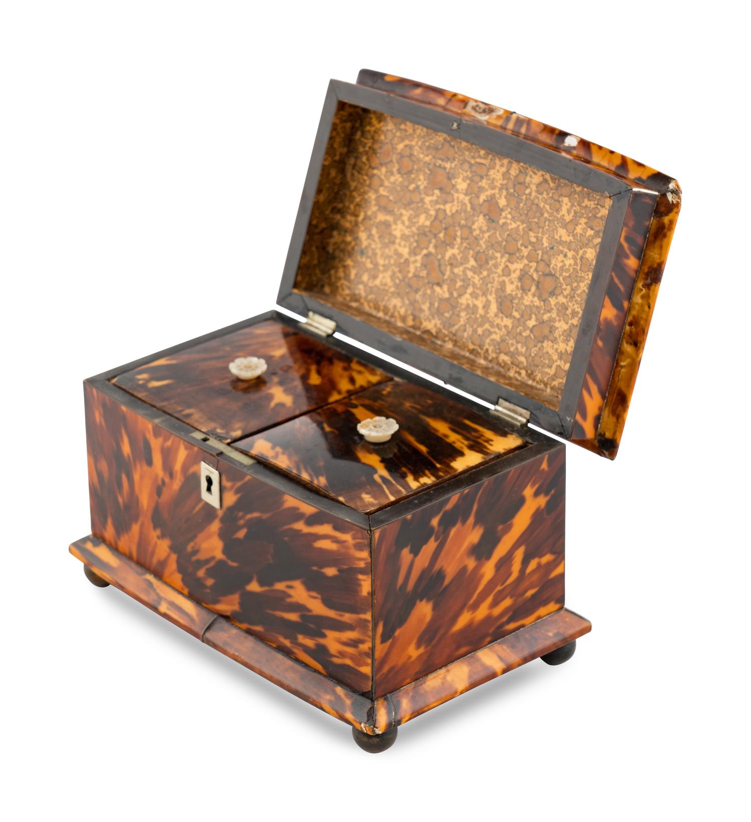 A Regency Tortoise Shell Tea Caddy