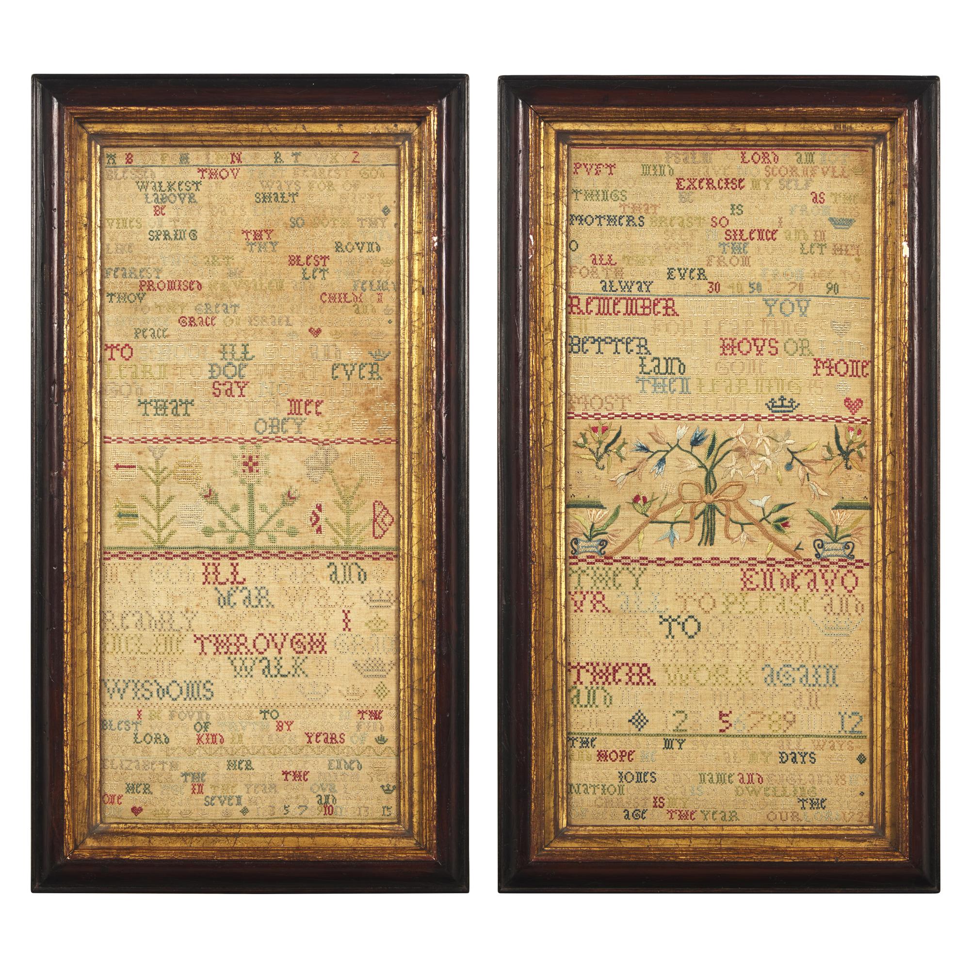 A Pair of Fine English Needlework Samplers Worked by Sisters