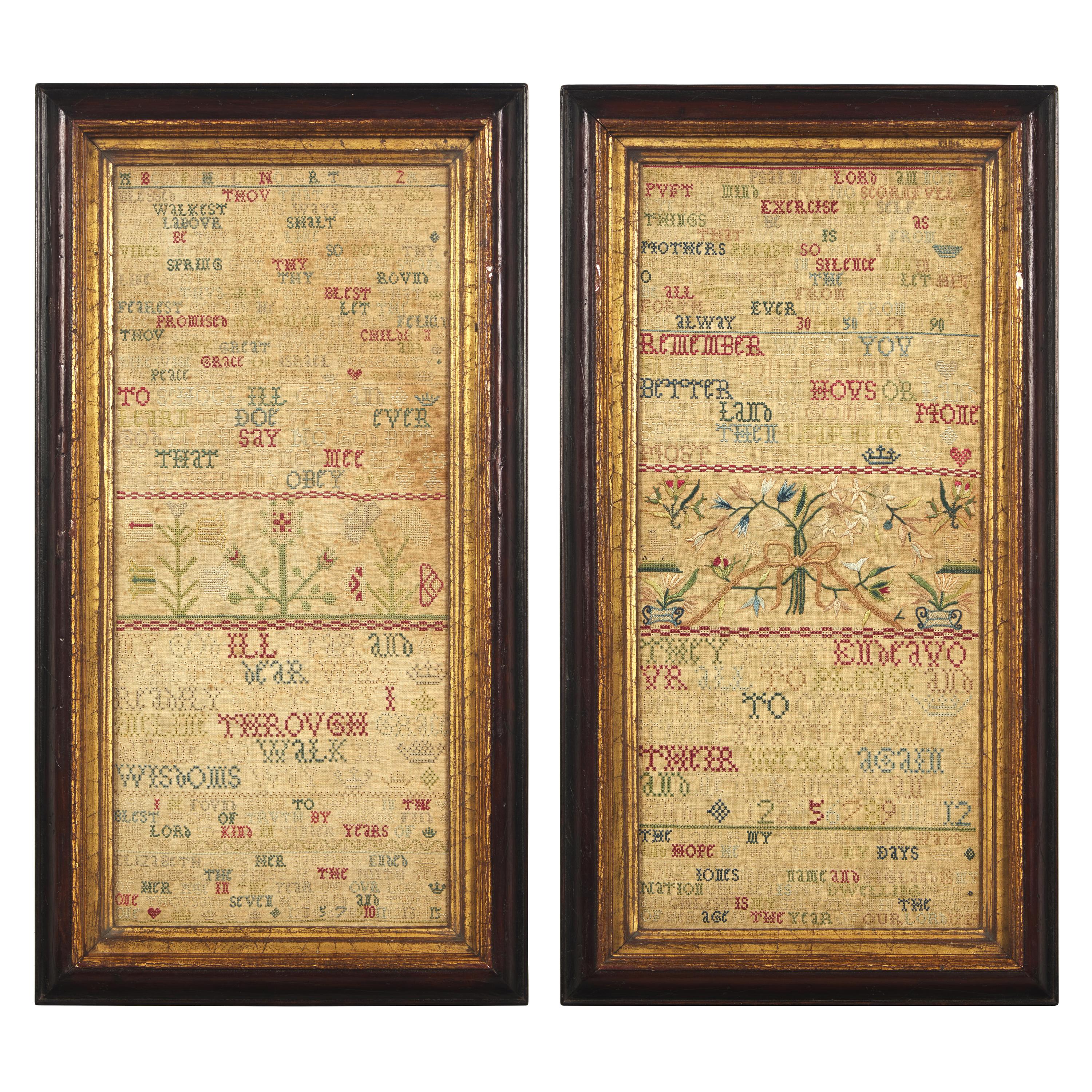 A Pair of Fine English Needlework Samplers Worked by Sisters