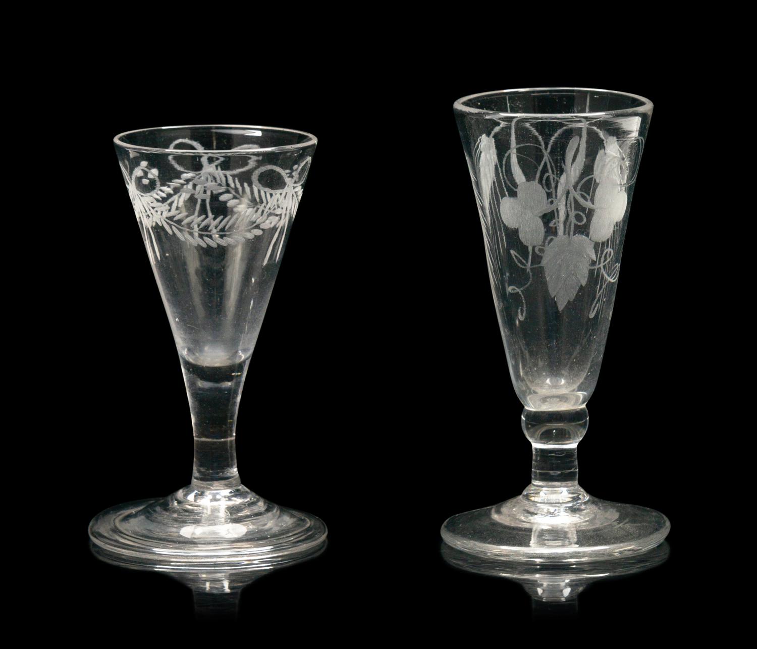 Two English Engraved Diminutive Ale Glasses