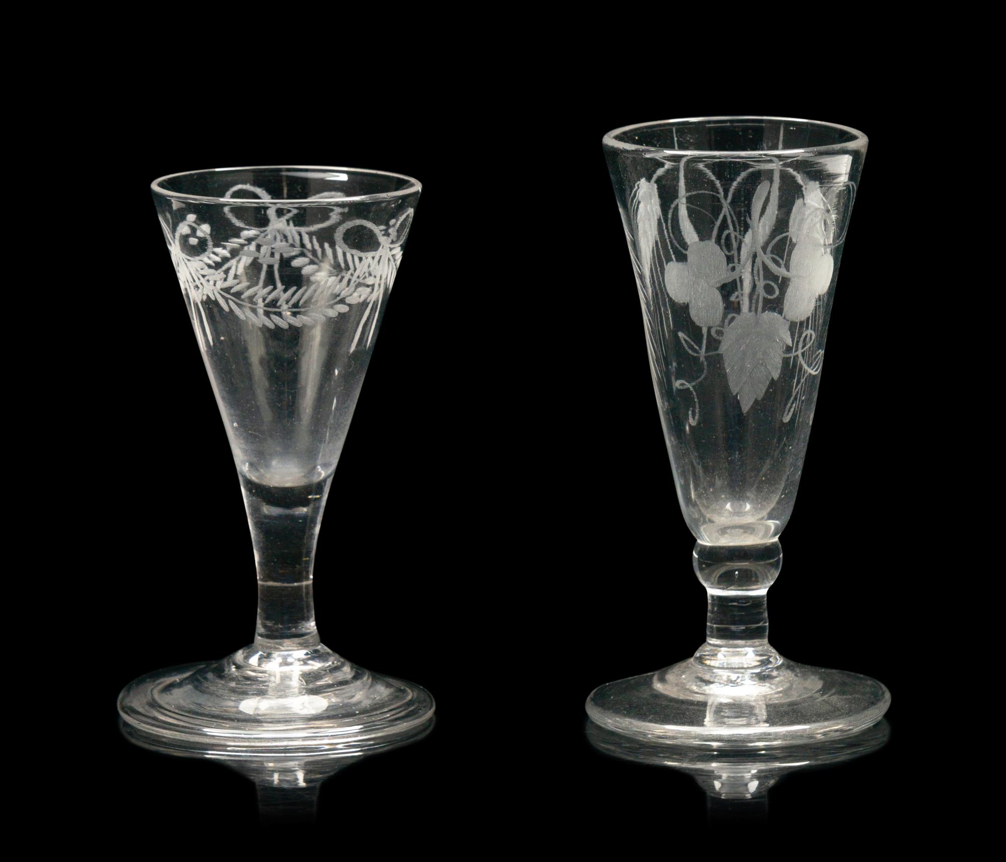 Two English Engraved Diminutive Ale Glasses