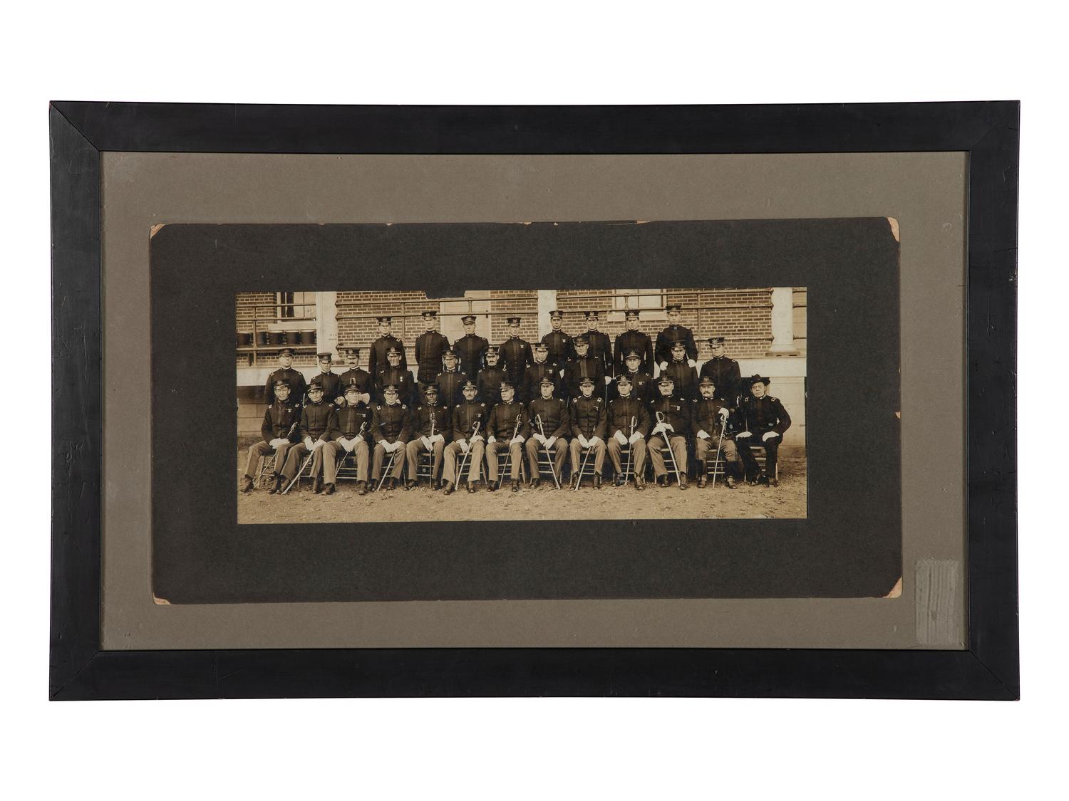 [BUFFALO SOLDIERS]. A group of 2 photographs of members of the 9th Cavalry, incl. Charles Young and George Prioleau. Fort D.A. Russell, Cheyenne, Wyoming, ca 1910s.