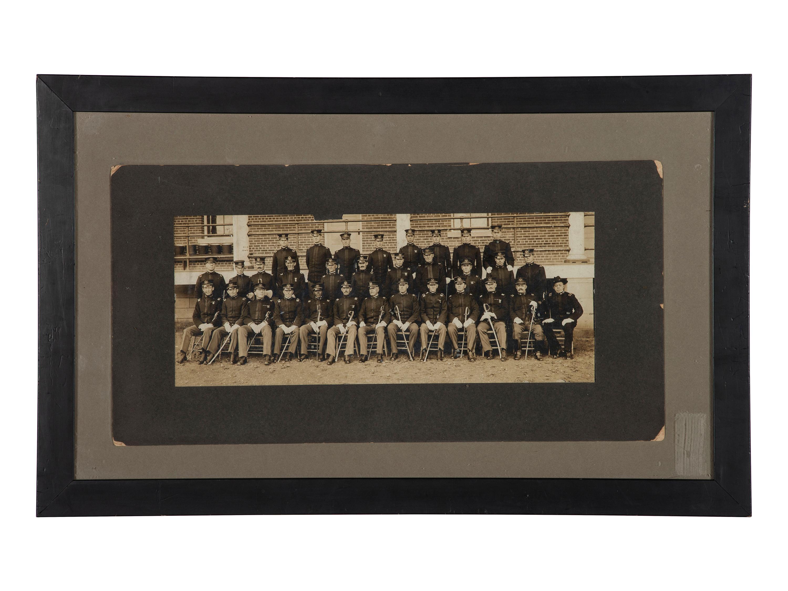 [BUFFALO SOLDIERS]. A group of 2 photographs of members of the 9th Cavalry, incl. Charles Young and George Prioleau. Fort D.A. Russell, Cheyenne, Wyoming, ca 1910s.