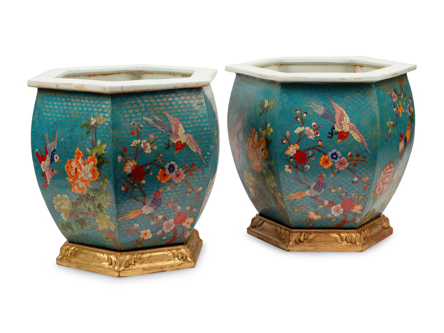 A Pair of Chinese Cloisonné-on-Porcelain Jardinières