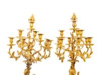 A Pair of Louis XV Style Gilt Bronze Figural Ten-Light Candelabra