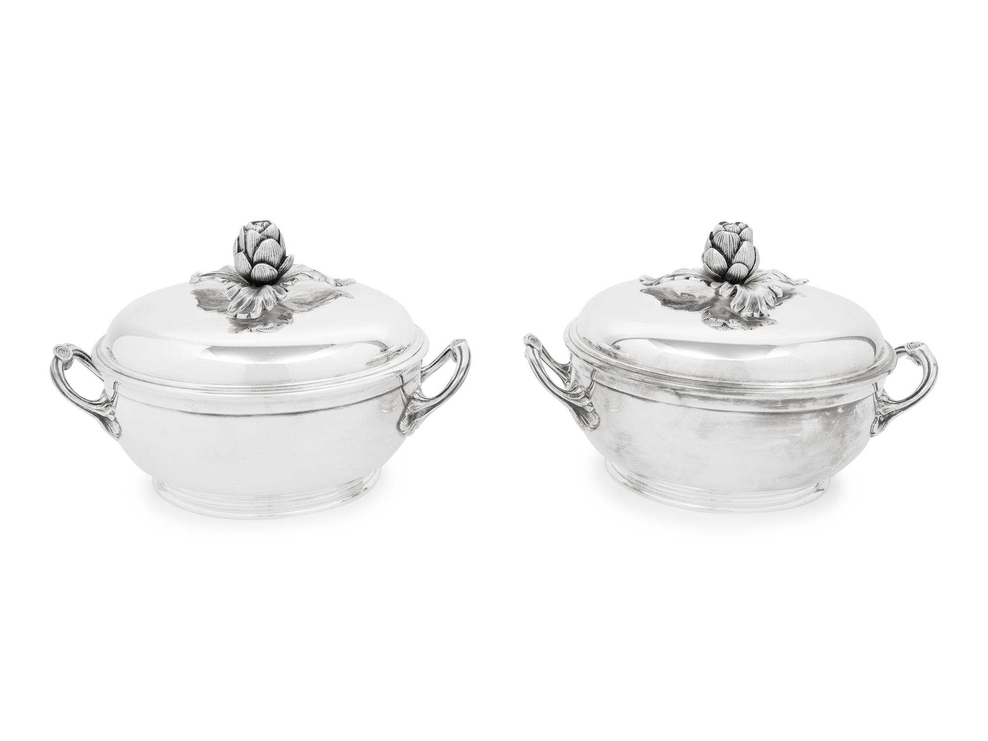 A Pair of Puiforcat Silver-Plate Covered Tureens