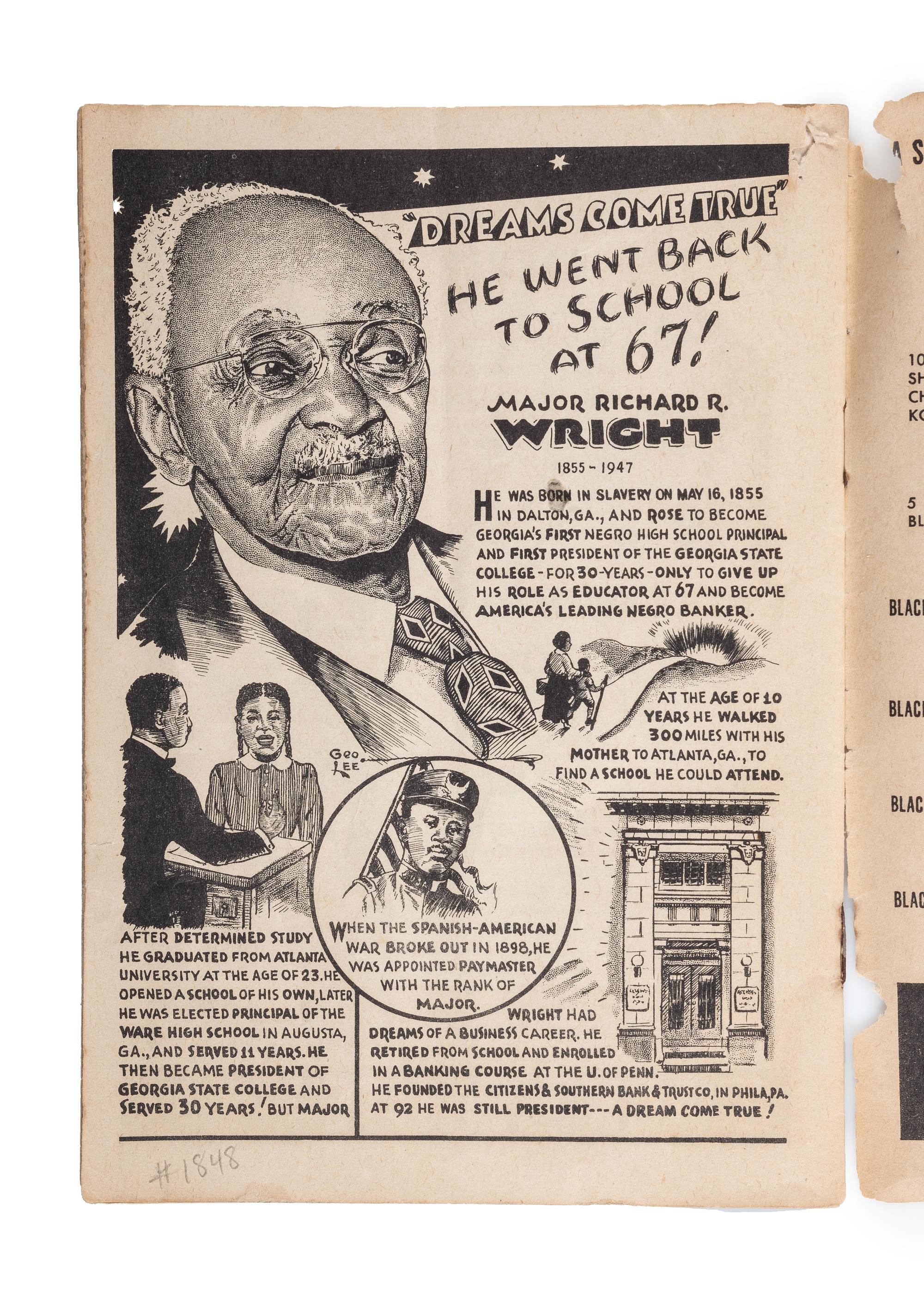 [BUSINESS -- BEAUTY]. LEE, George L., illustrator. Dreams Come True! Picture Stories of Famous People. How to Tell what Dreams Mean . New York and Memphis: Black & White Company, [1940s].