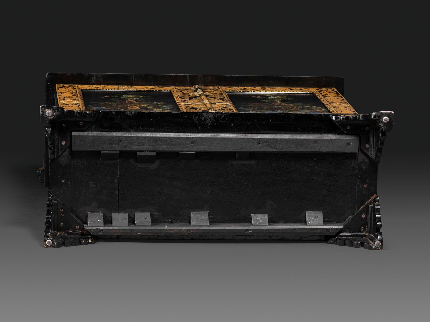 A Victorian Black Lacquered, Parcel Gilt and Mother-of-Pearl Inlaid Sideboard