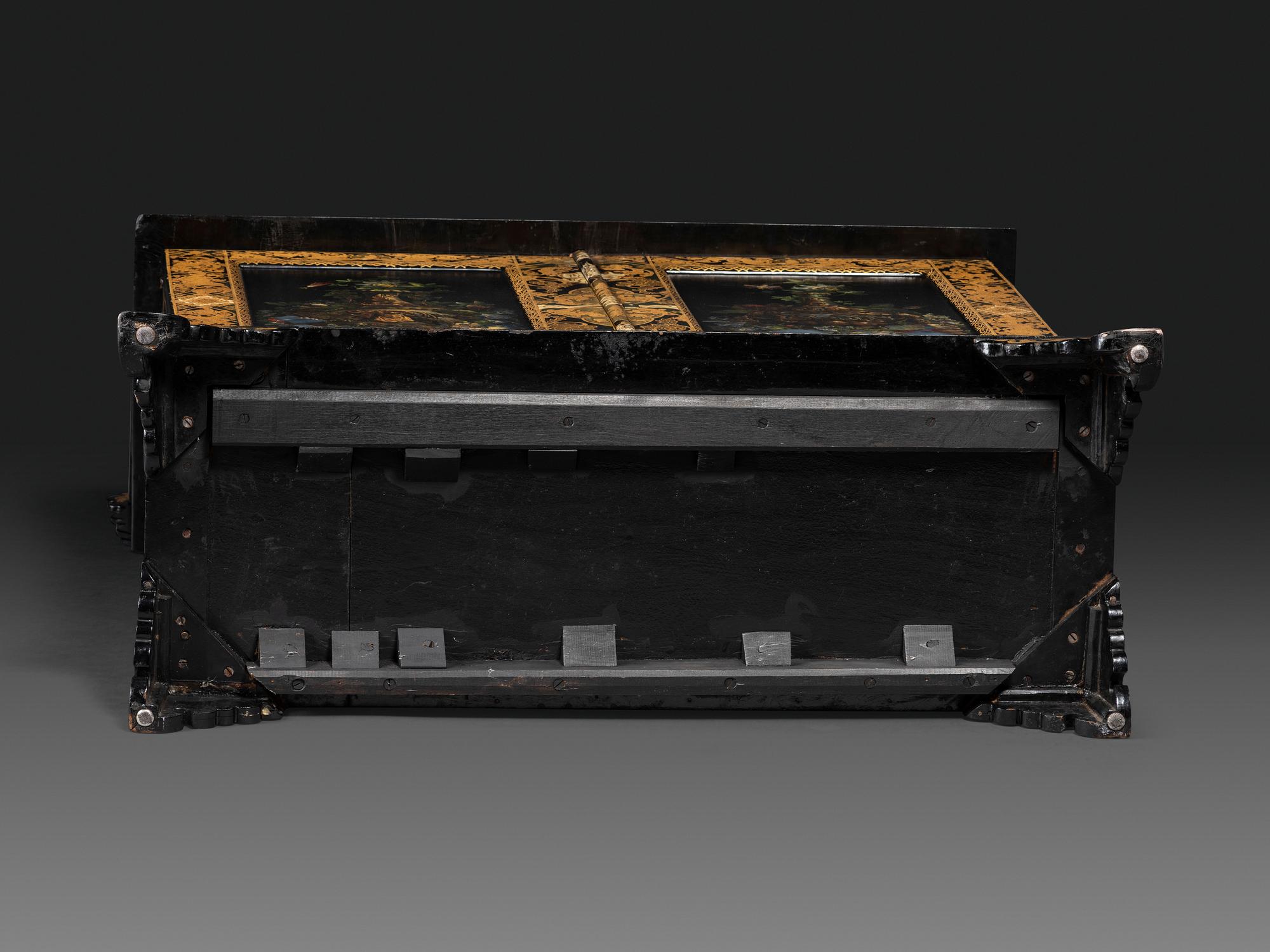 A Victorian Black Lacquered, Parcel Gilt and Mother-of-Pearl Inlaid Sideboard