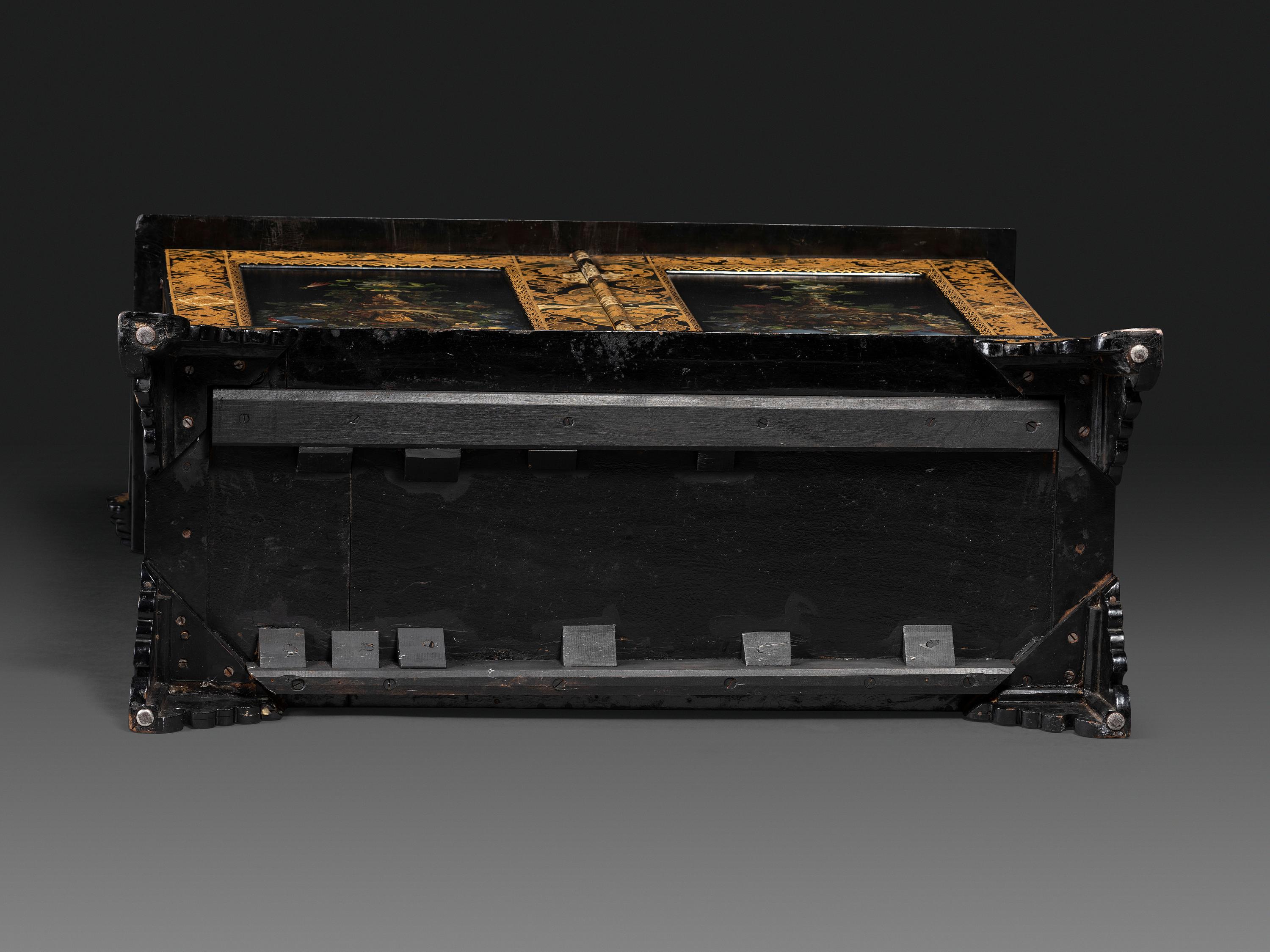 A Victorian Black Lacquered, Parcel Gilt and Mother-of-Pearl Inlaid Sideboard