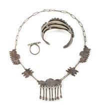 Zuni Silver and Petit Point Turquoise Cuff Bracelet, Necklace, AND Ring