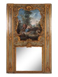 A Louis XV Green-Painted and Parcel-Gilt Trumeau Mirror