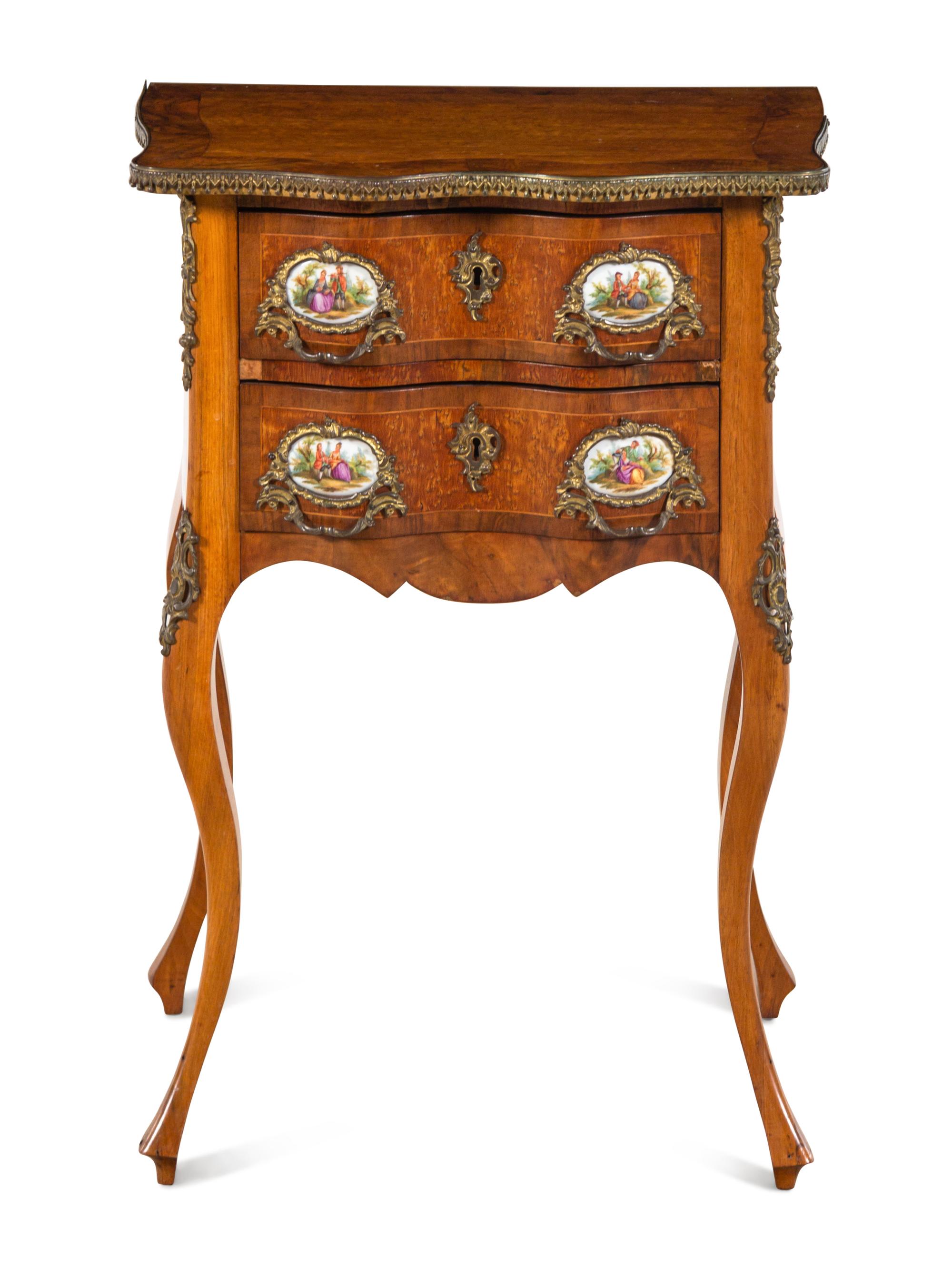 A Louis XV Style Gilt Metal and Porcelain Mounted Side Table