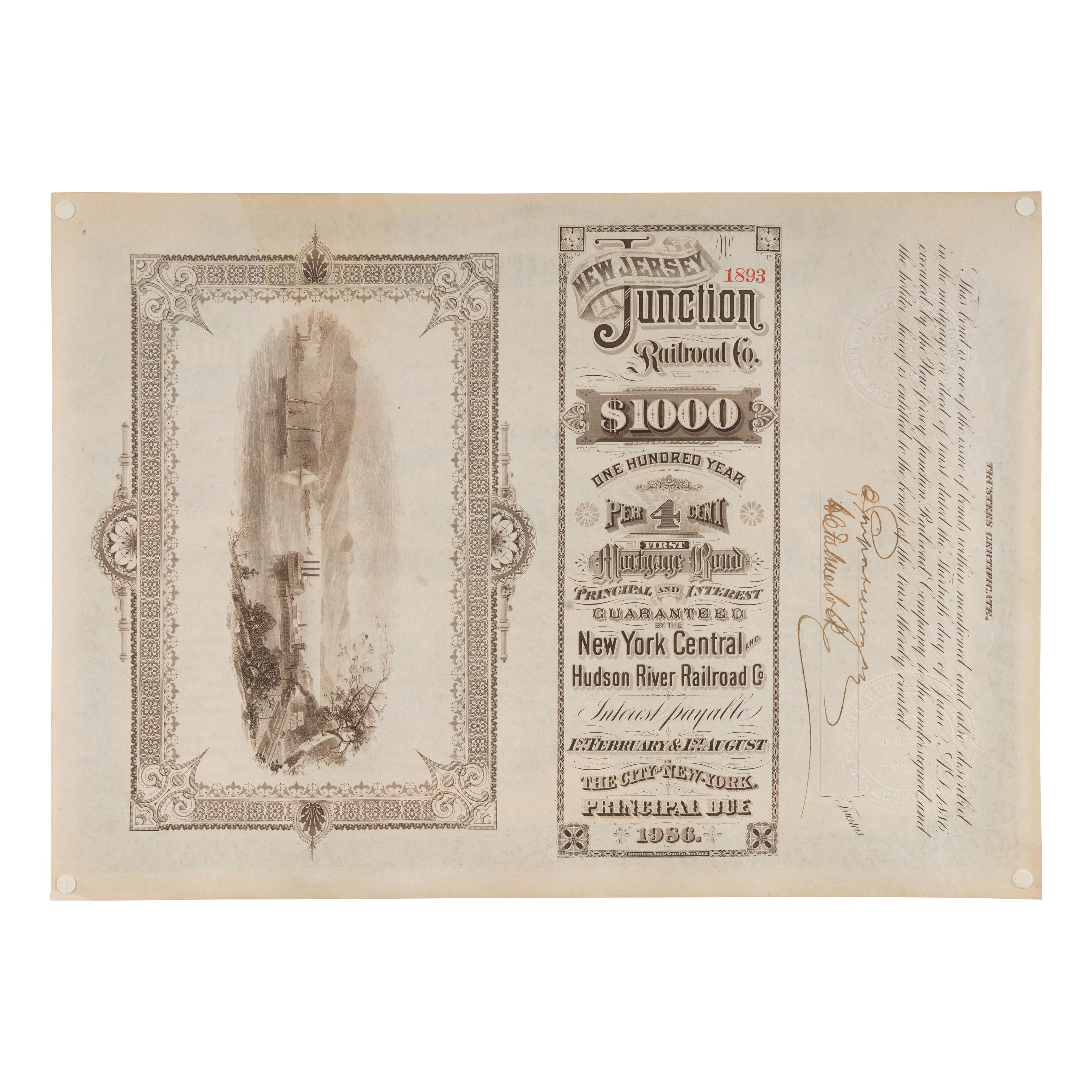 Morgan, John Pierpont (1837-1913). Document signed on verso ("J. Pierpont Morgan"), New York, 30 June 1886.
