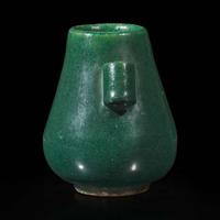 A small Chinese green-glazed Hu-form vase 袖珍绿釉壶式瓶 Molded six-character Qianlong seal mark ???????