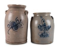 Two Cobalt Decorated Stoneware Vessels