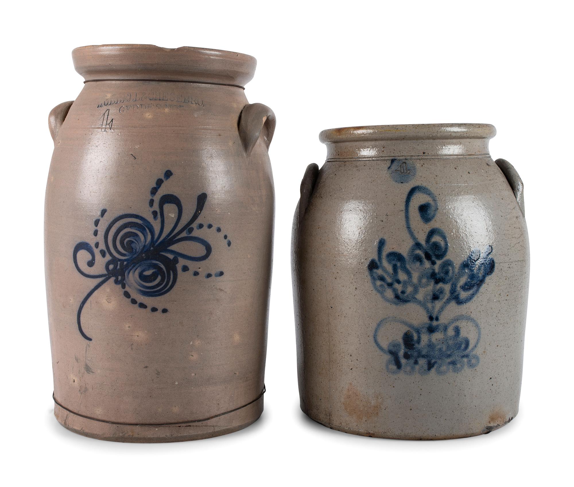 Two Cobalt Decorated Stoneware Vessels