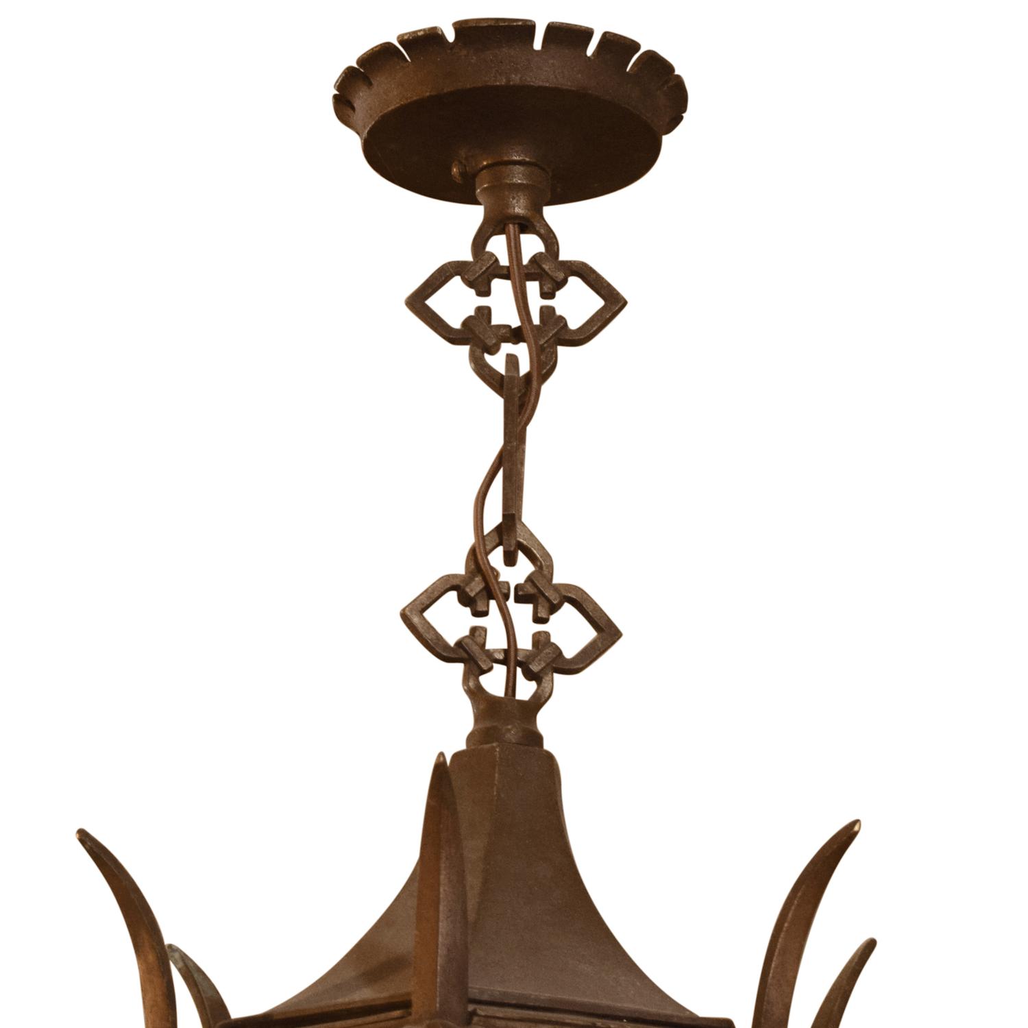 A Bronze Pendant Light Fixture 13" W x 13" D x 27.5" H — Argentina, Circa 1920
