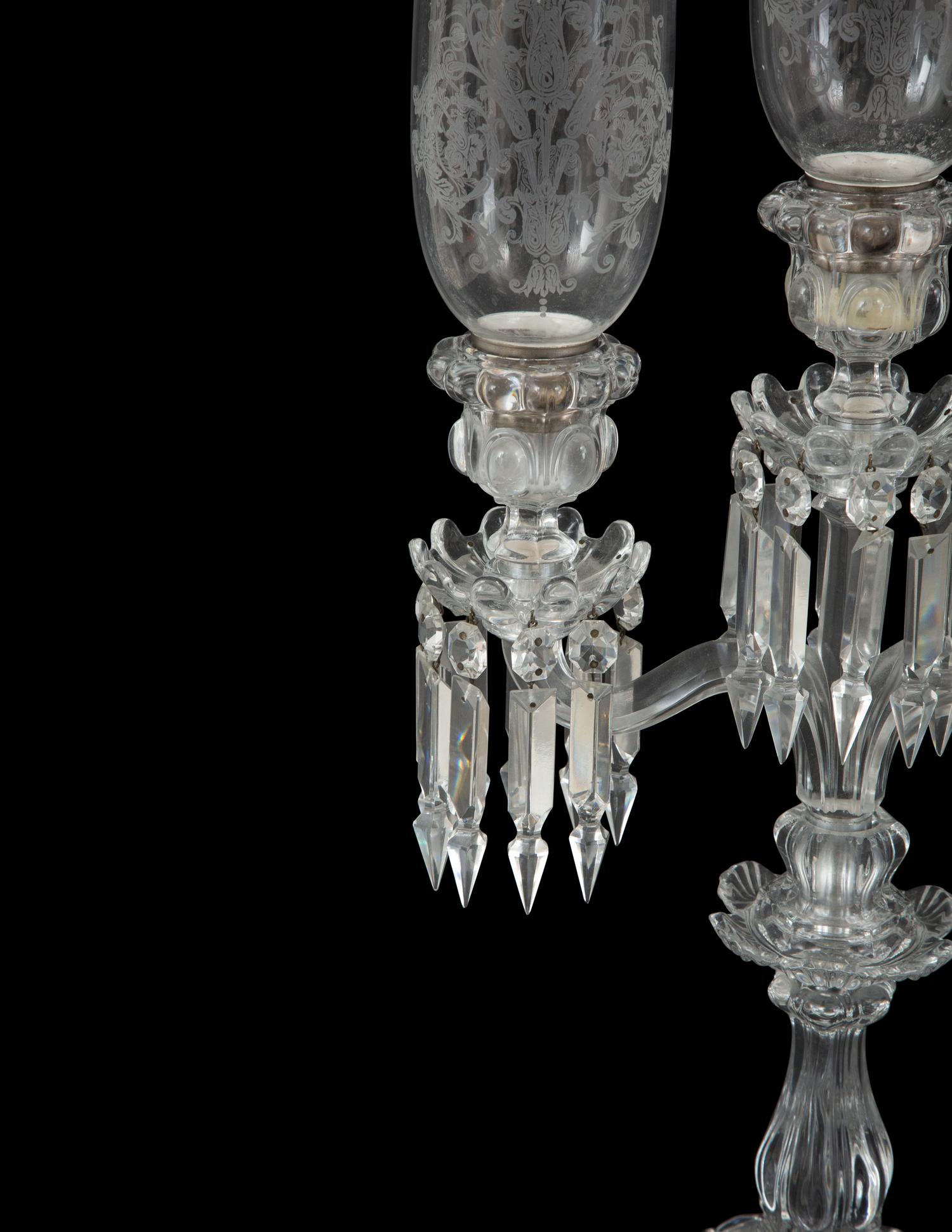 A Baccarat Molded Glass Three-Light Candelabrum