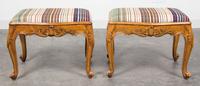 A Pair of Louis XV Style Walnut Stools Height 17 1/2 x width 22 1/2 x depth 17 1/4 inches. — 20TH CENTURY