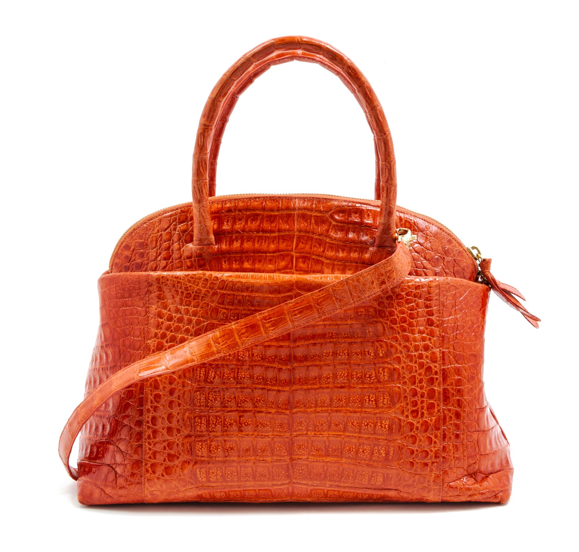 A Nancy Gonzalez Coral Crocodile Bag, 13 x 9 x 5 inches.