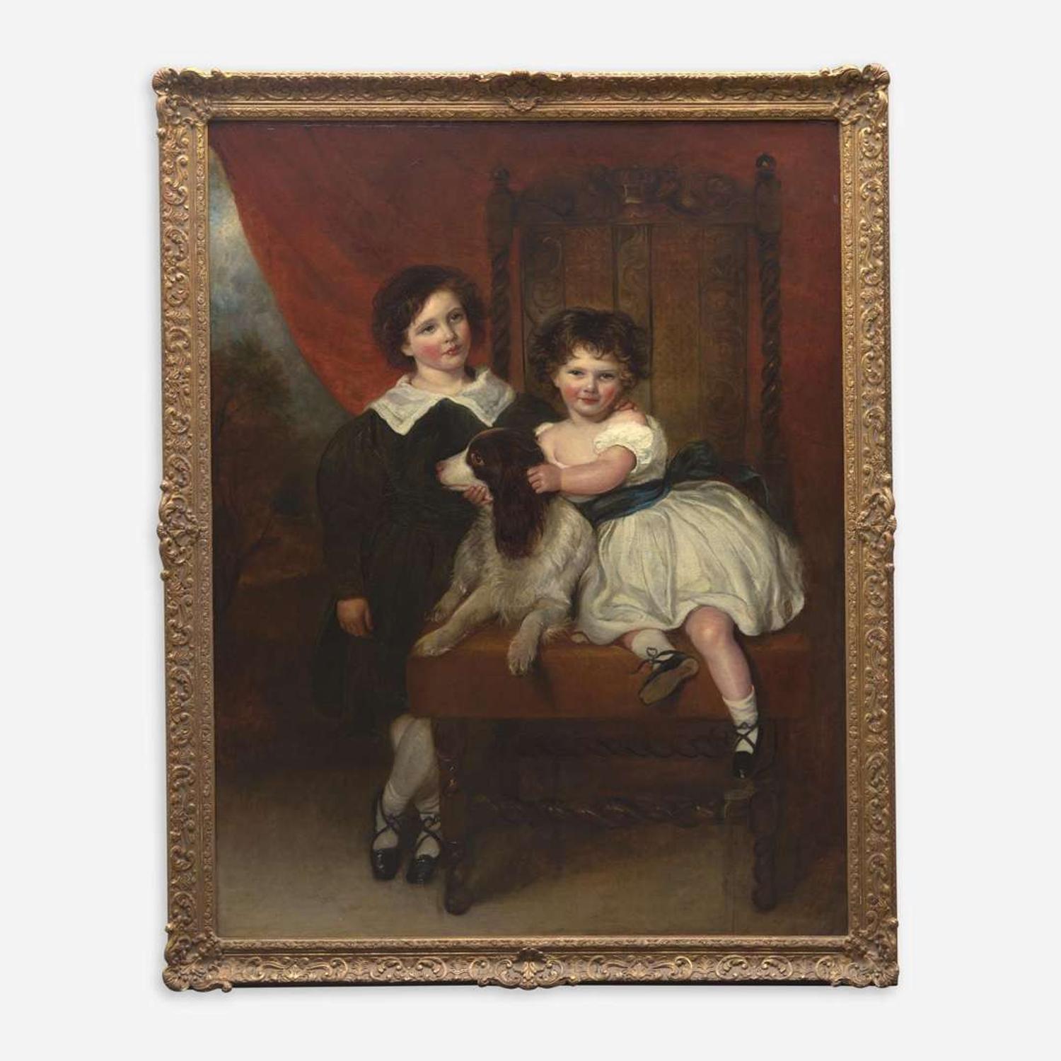 George Henry Harlow (British, 1787–1819) Full-Length Portrait of a Boy and a Girl and Their Dog