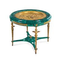 An Empire Style Gilt Bronze Mounted and Malachite Veneered Low Center Table