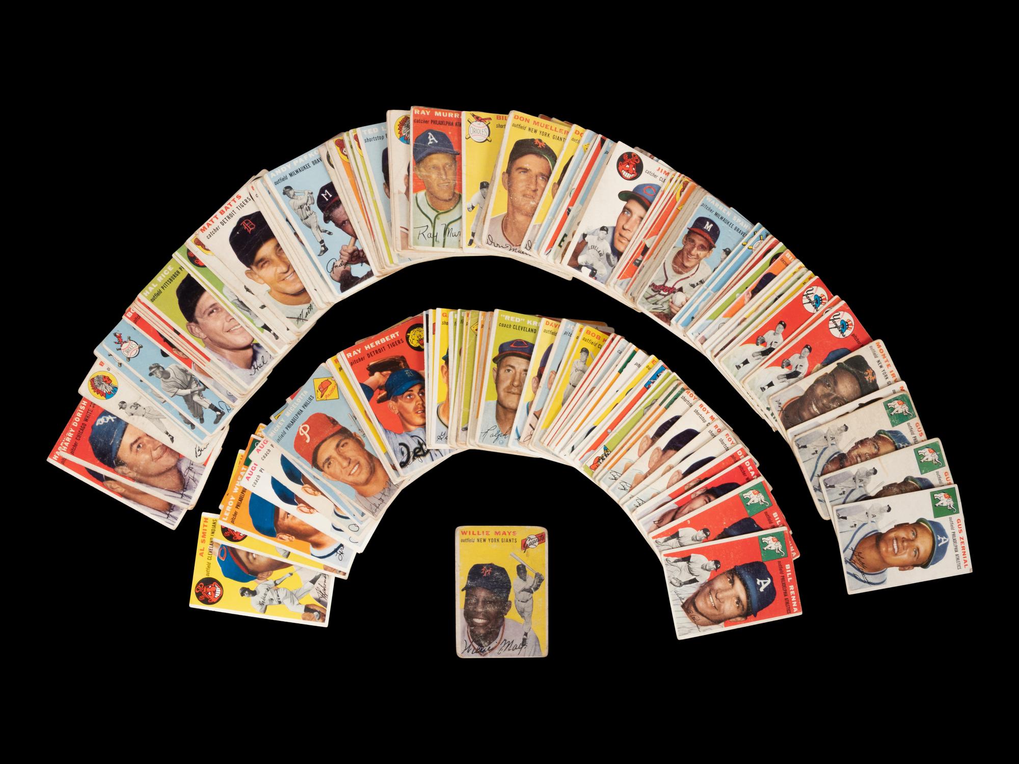 A Group of 184 Assorted 1954 Topps Baseball Cards Including Willie Mays and Multiple Hall of Famers