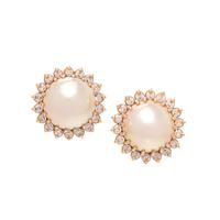 CULTURED MABE PEARL AND DIAMOND EARCLIPS