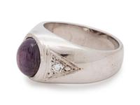WHITE GOLD, STAR RUBY AND DIAMOND RING