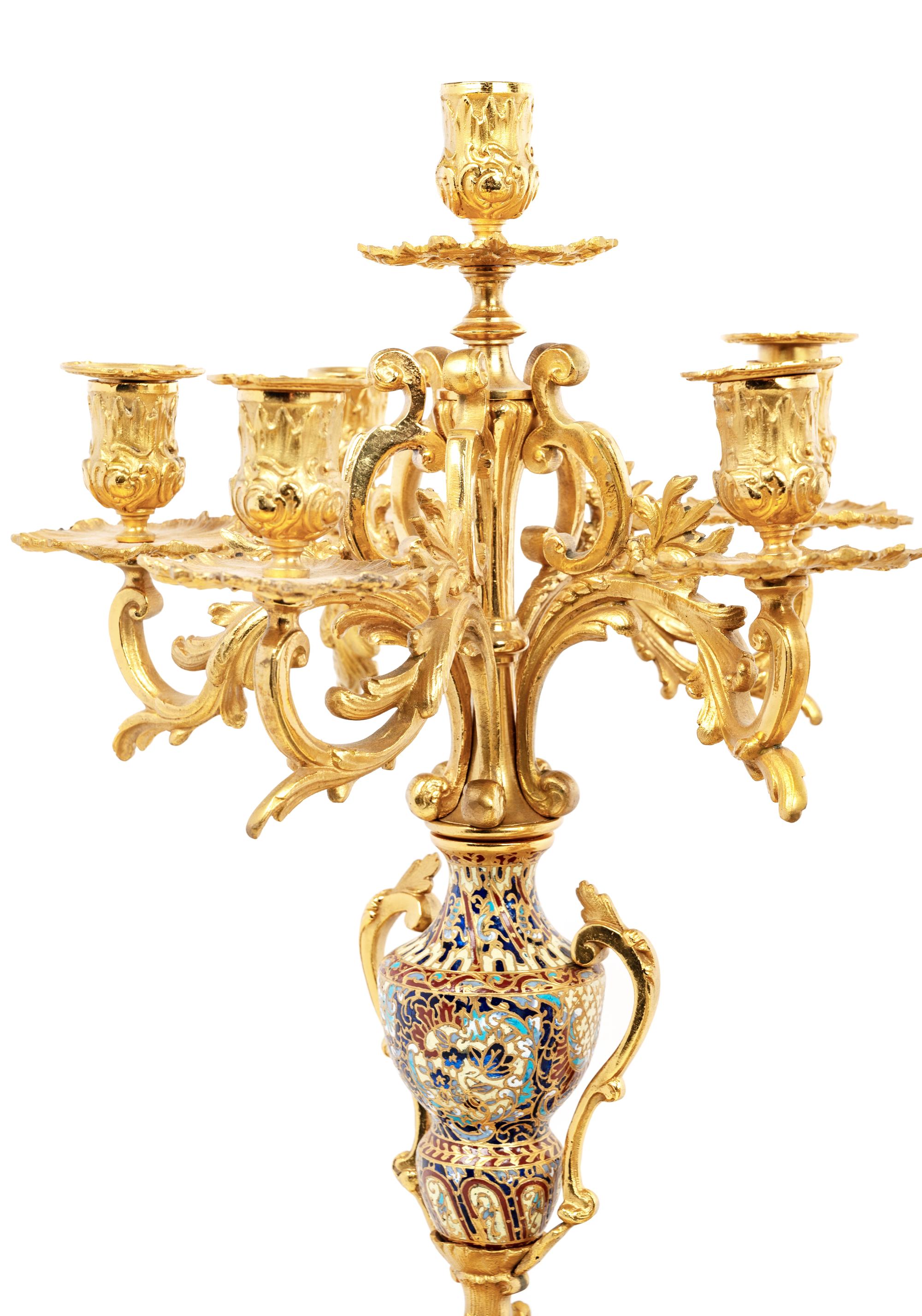 A French Gilt Bronze and Champlevé Clock Garniture Retailed by Tiffany and Co.