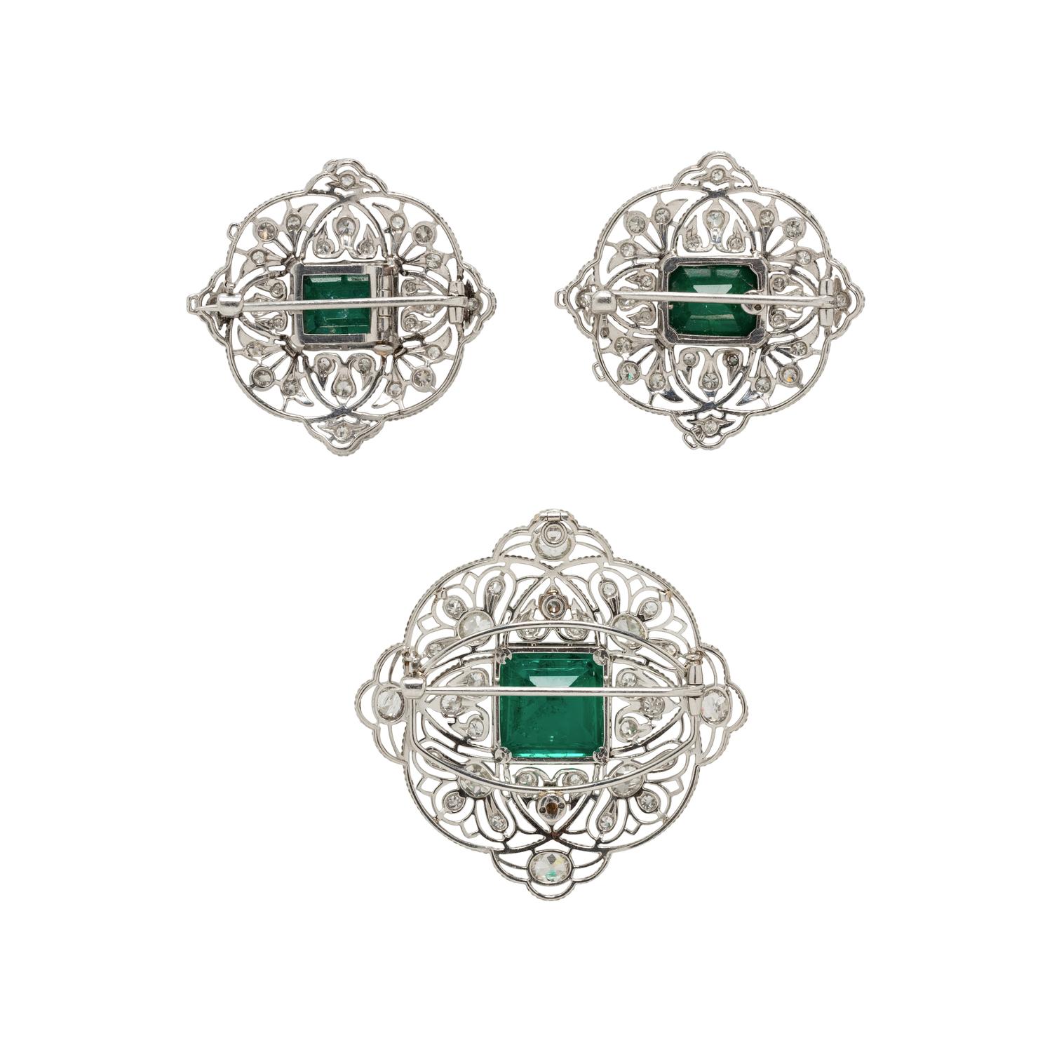 EDWARDIAN, COLOMBIAN EMERALD AND DIAMOND BROOCH PENDANT