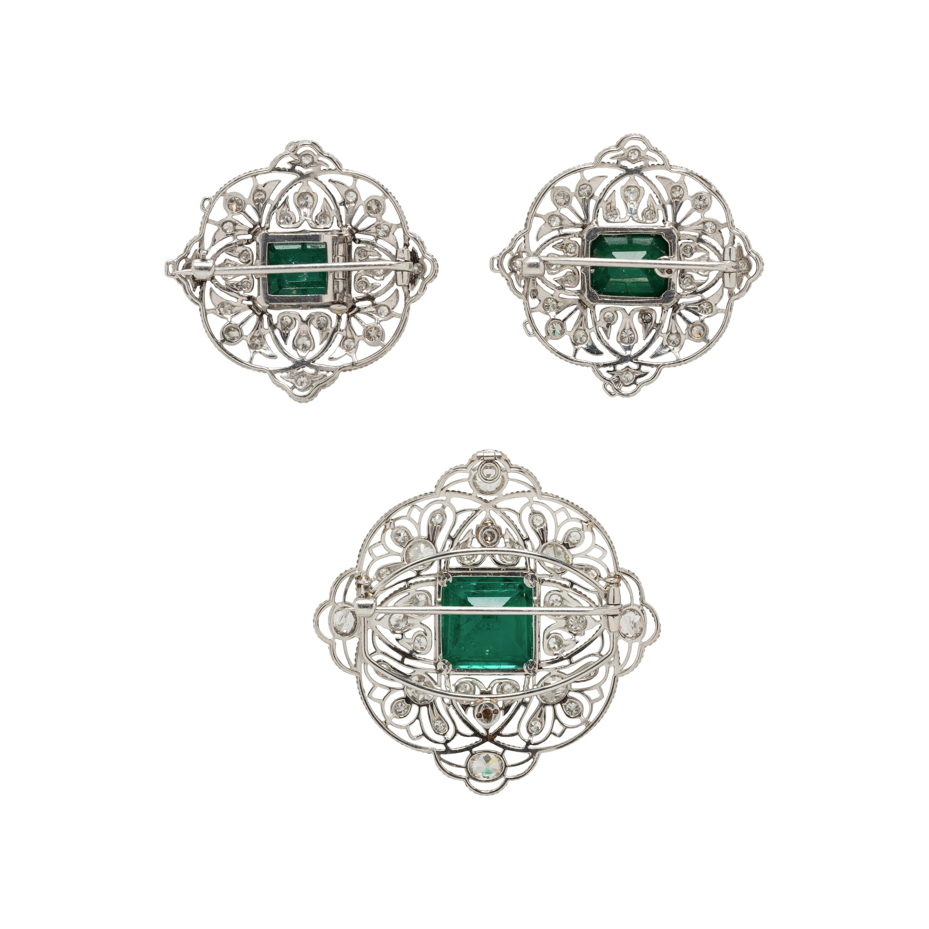EDWARDIAN, COLOMBIAN EMERALD AND DIAMOND BROOCH PENDANT