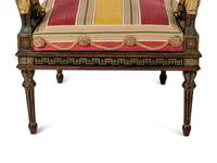 A Pair of North Italian Neoclassical Bronze Mounted Polychrome Painted Armchairs