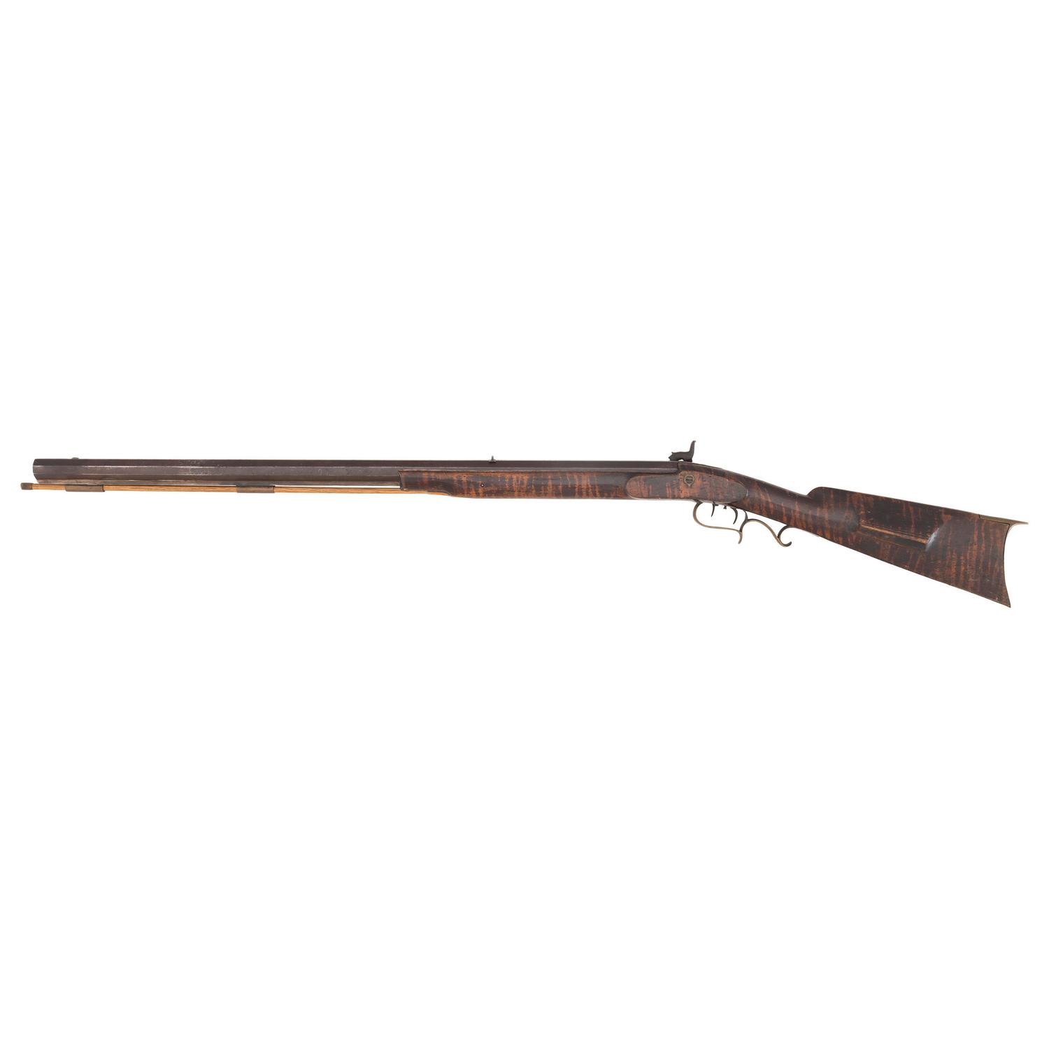 Percussion Plains Rifle with Brass Lock Marked Golcher & Butler Attributed to Tryon