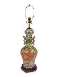 A Chinese Export Famille Jaune Porcelain Dragon Vase Mounted as a Lamp — 19TH/20TH CENTURY