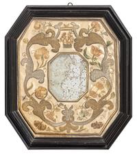 An English Metallic Stumpwork Embroidered Framed Mirror