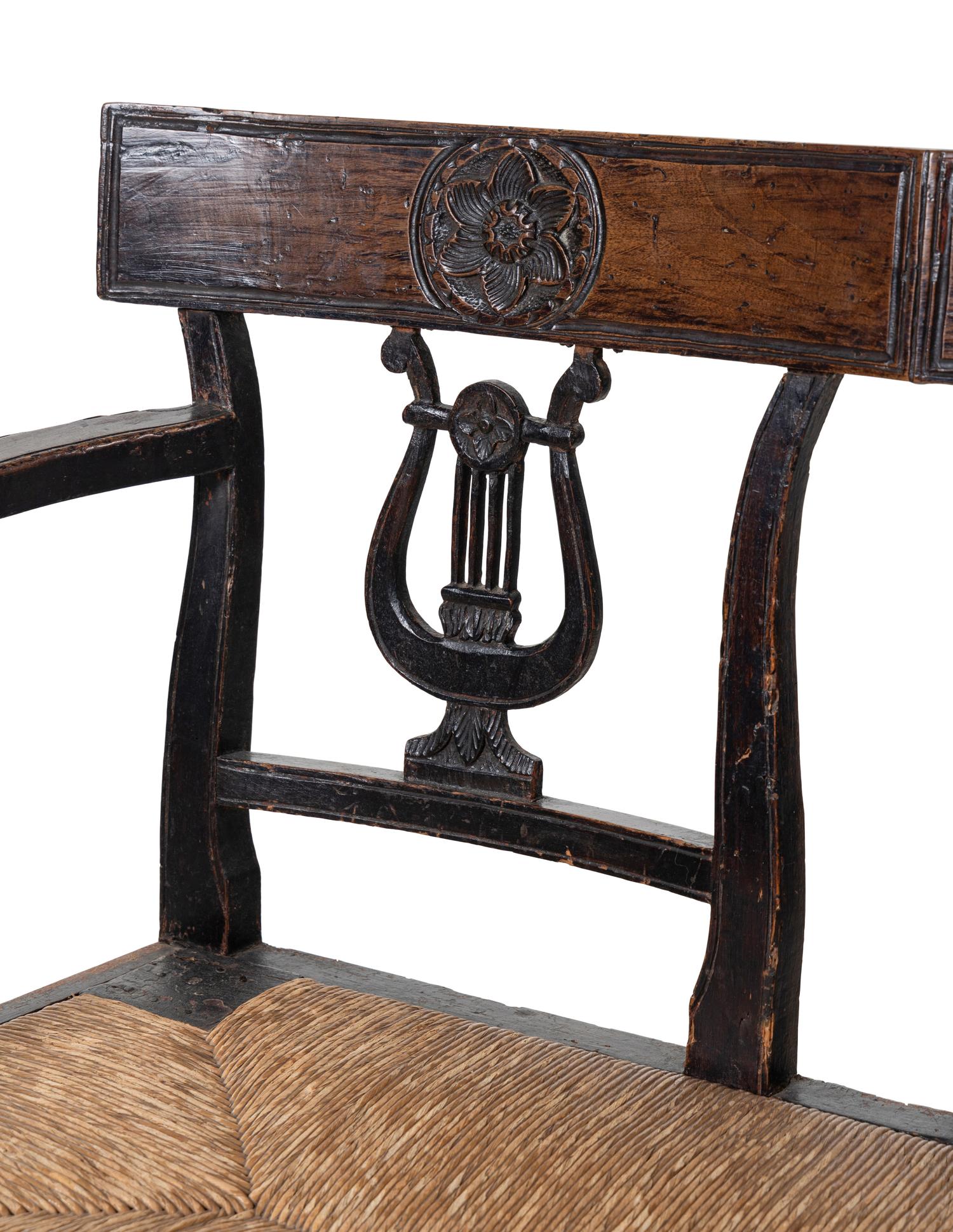 A Provincial Walnut Double Lyre-Back Bench