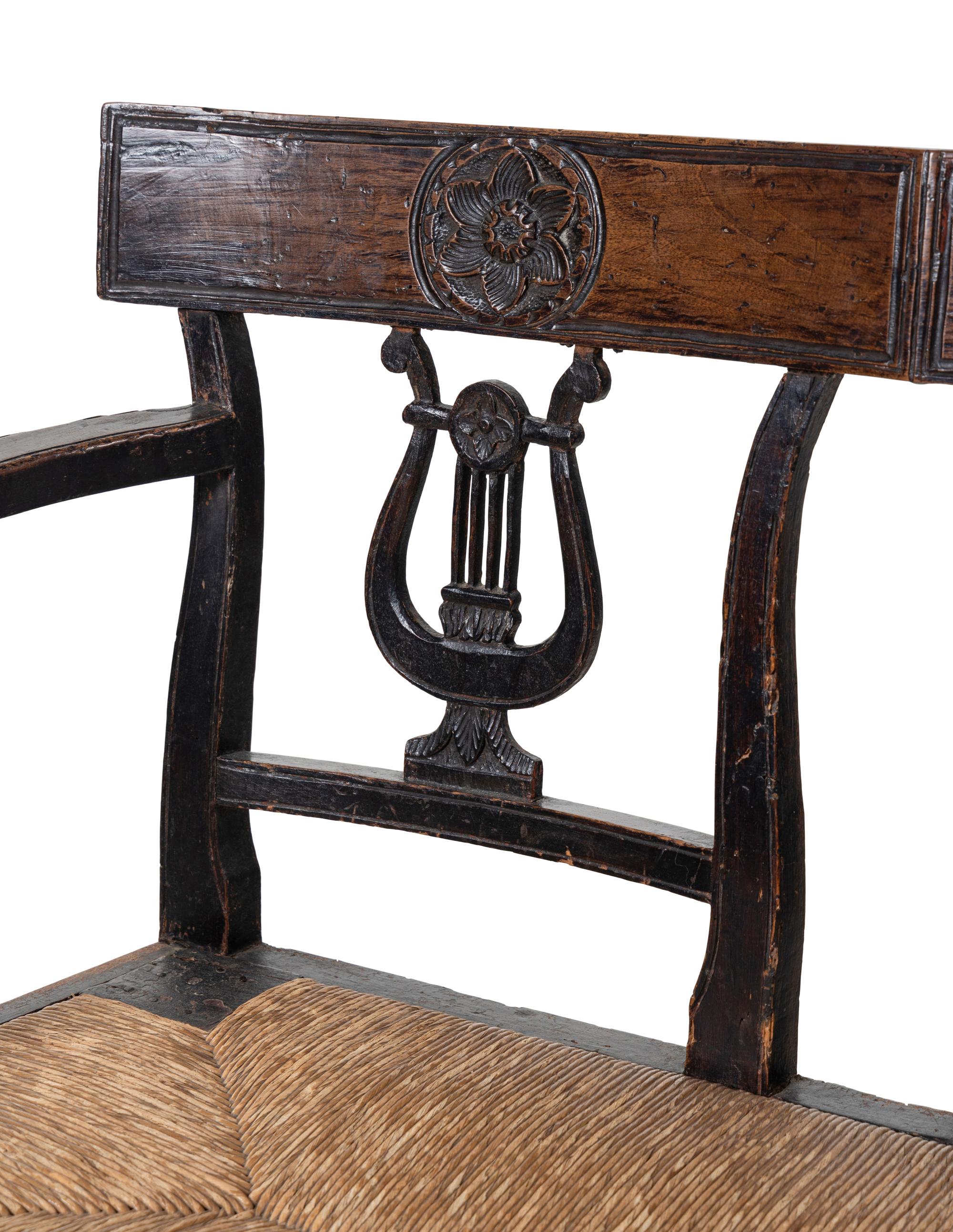 A Provincial Walnut Double Lyre-Back Bench