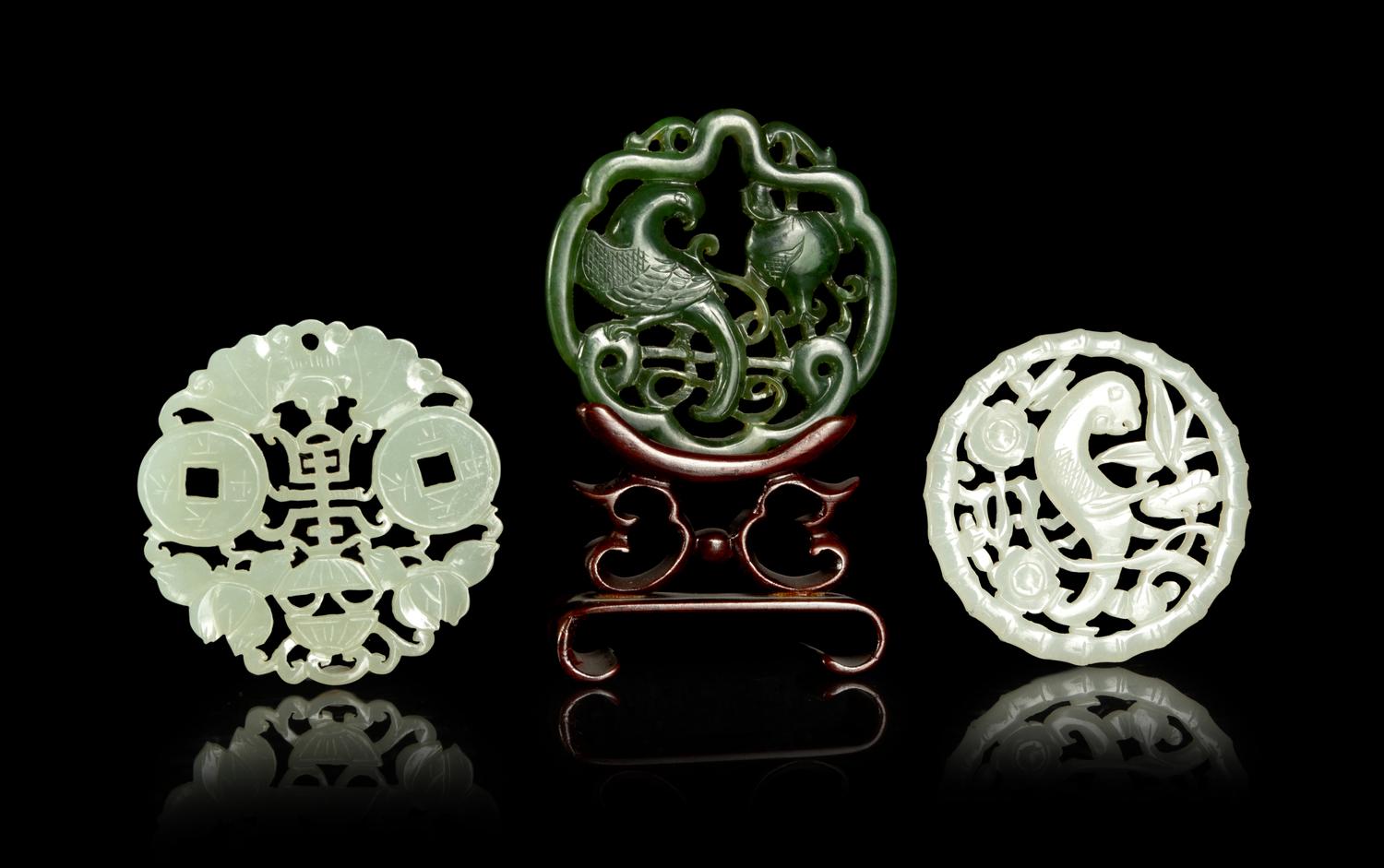 Three Chinese Reticulated Jade Pendants
