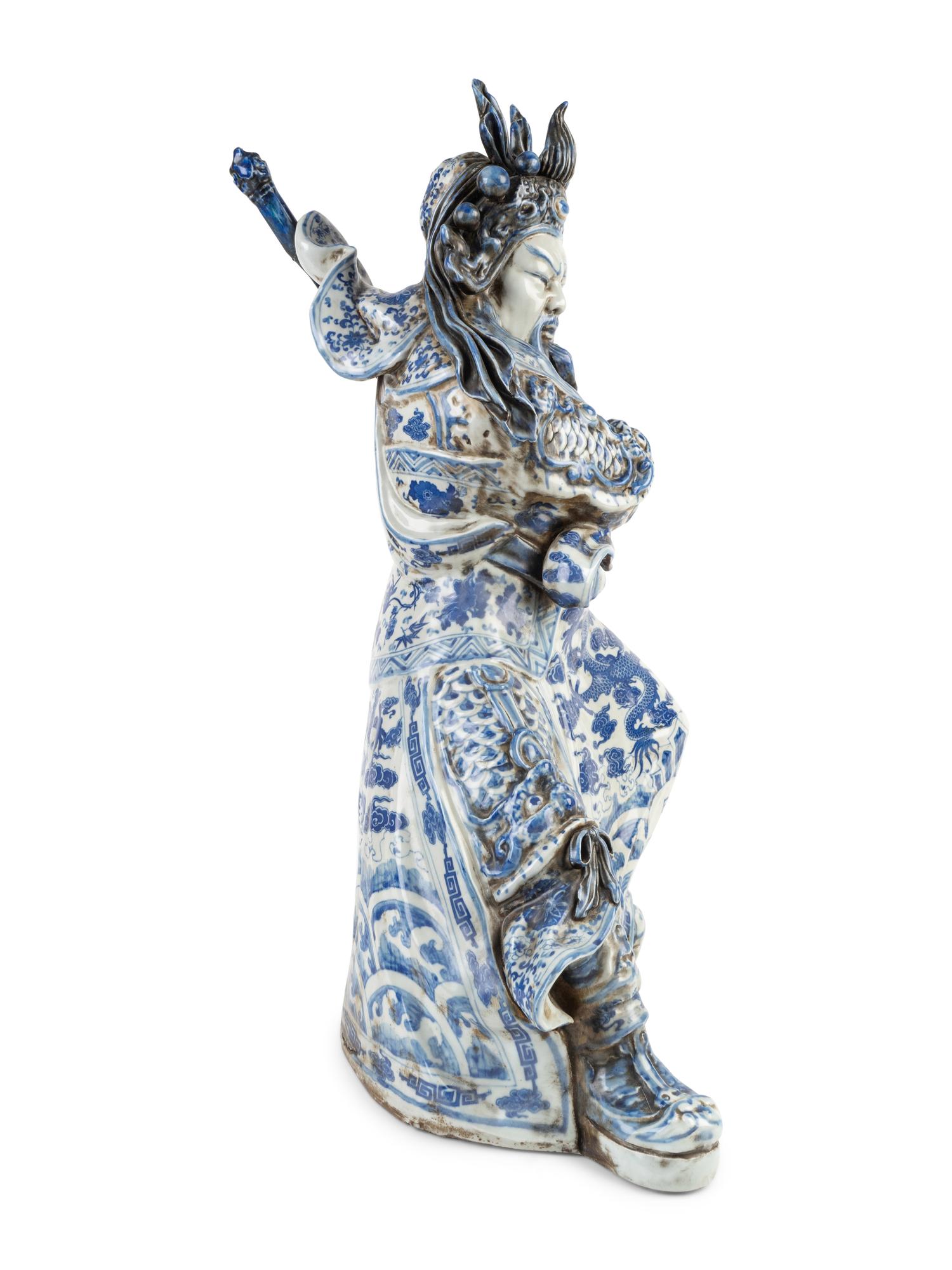 A Chinese Blue and White Porcelain Guan Gong Yu Figure — 19TH/20TH CENTURY